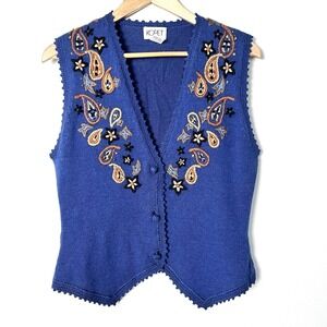 Vintage Cottagecore Embroidered Paisley Vest  Womens Small Americana Crotchet